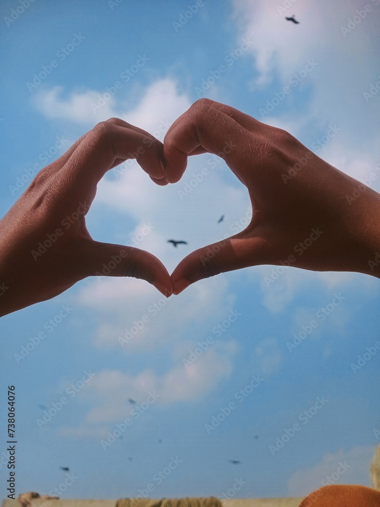 Obraz premium Portrait Heart of hands in sky.