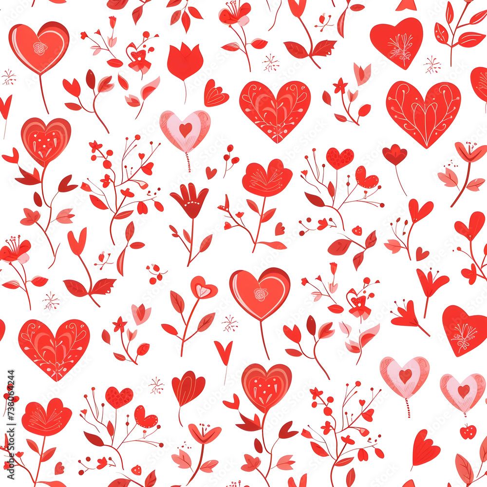 Love flowers hearts Seamless Pattern on transparent Background - Ai generated