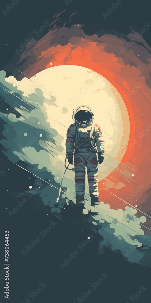 An imaginary painting of an astronaut with a red theme. - obrazy, fototapety, plakaty 