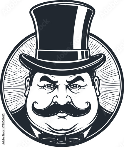 Fat capitalist in top hat, vector illustration