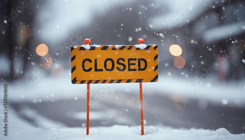 road closed sign in snow 