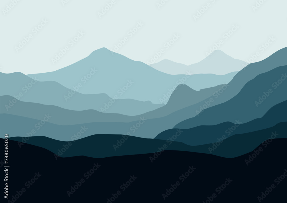 Obraz premium Panorama landscape mountains. Vector illustration in flat style.
