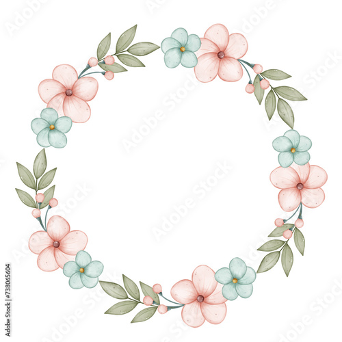 Pink and blue flower wreath for springtime