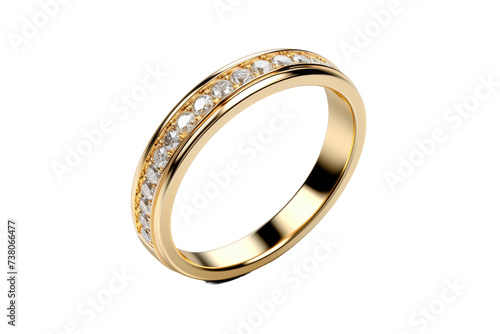 Yellow Gold Ring With White Diamonds. A photograph of a yellow gold ring adorned with brilliant white diamonds, showcasing the elegant combination of these precious materials.