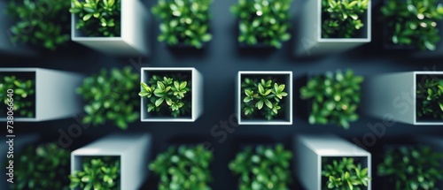 a group of cubes with a plant growing out of one of the cubes in the middle of them. photo
