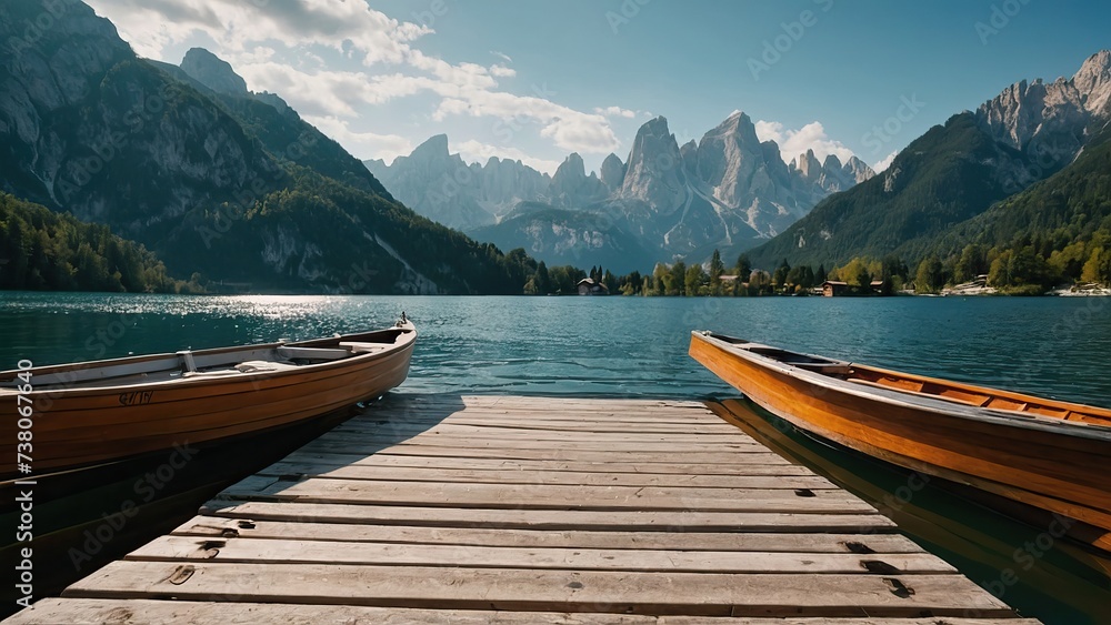 wooden boat are docked at the lake or river wooden boat are docked at the lake or river