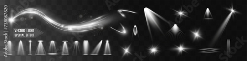 Light white wave and spotlight shine effect,glow line sparkle shine. Silver white wavy effects.	