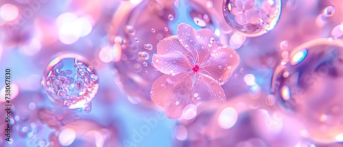 a bunch of bubbles with a pink flower in the middle of the bubbles and a pink flower in the middle of the bubbles.