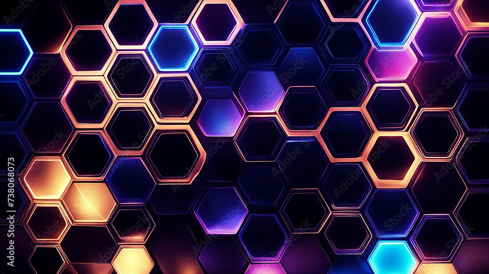 Abstract hexagon pattern background with glowing lights. Abstract hexagon pattern background with glowing lights.