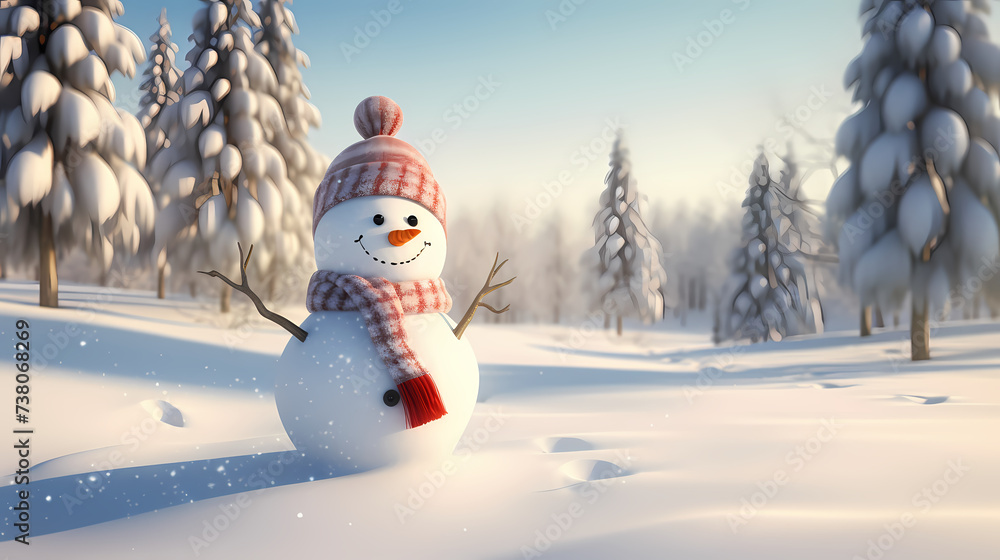 Obraz premium Romantic encounter between snowman and Christmas snowflakes