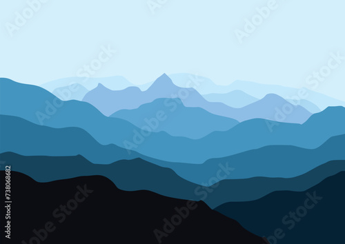 Fototapeta Naklejka Na Ścianę i Meble -  Panorama landscape mountains. Vector illustration in flat style.