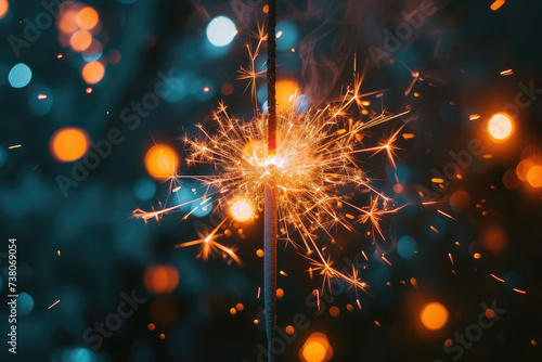 Sparkler Igniting with Bright Sparks Against a Bokeh Light Background