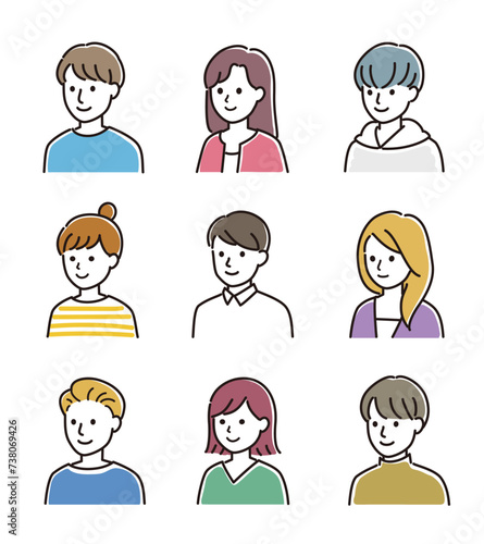 男女の上半身ベクターイラストセット　斜め向き