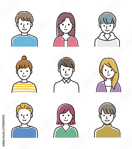男女の上半身ベクターイラストセット