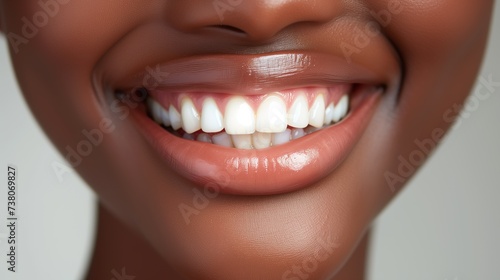 African woman smiling  close-up of mouth  good health  beautiful and white teeth  Dental care. Dentistry concept