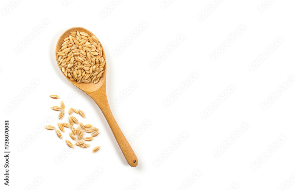 rice grain on white background with minimalist spoon and copy space rice grain on white background with minimalist spoon and copy space