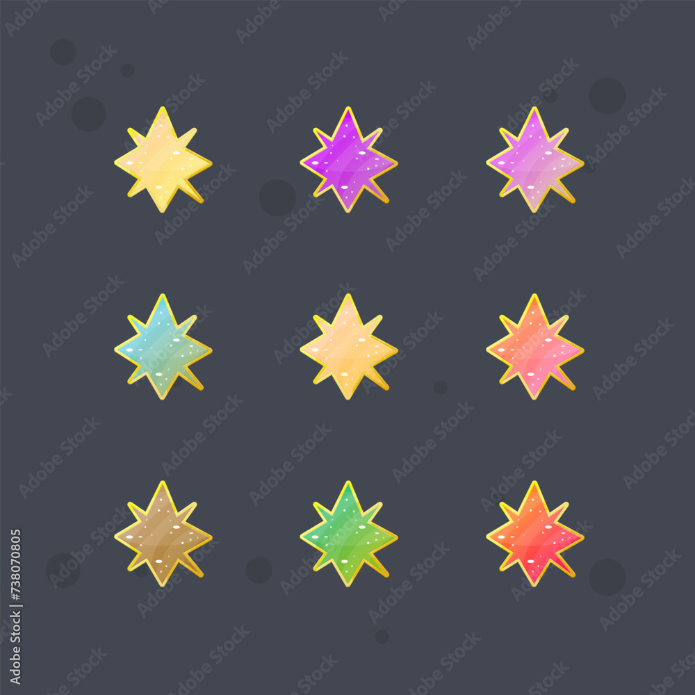 Different Colors Set Cute Kawaii Star Eight Pointed Magic Glossy Icon Vector Isolated Different Colors Set Cute Kawaii Star Eight Pointed Magic Glossy Icon Vector Isolated
