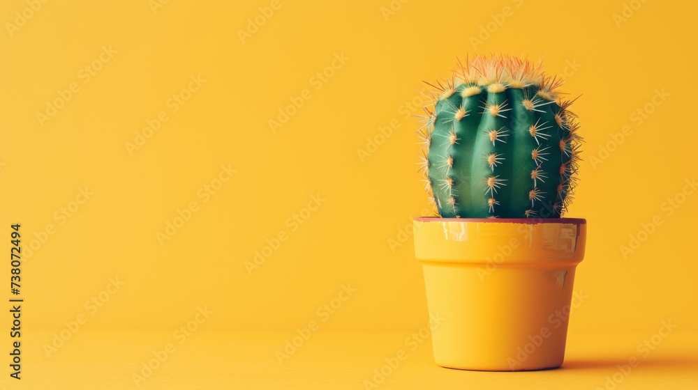 Cactus plant on yellow background - obrazy, fototapety, plakaty 
