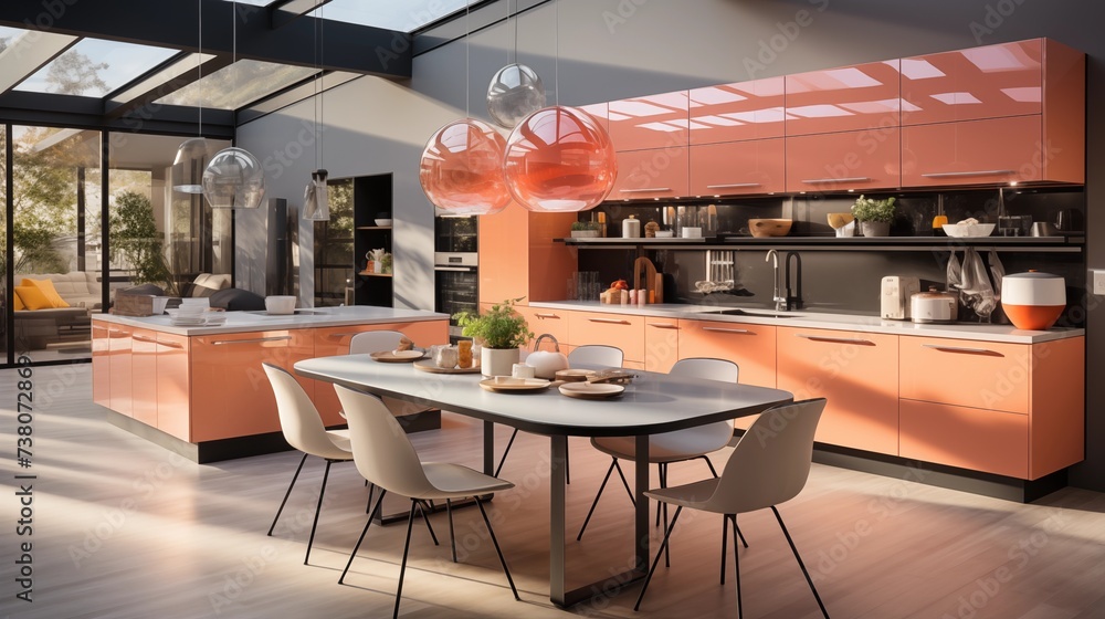 Sleek Peach and White Kitchen Design