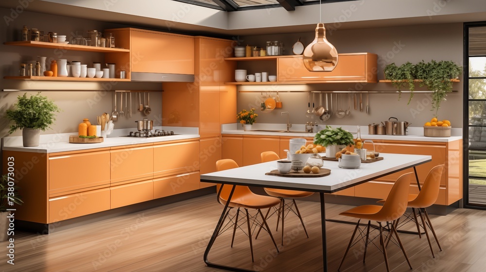 Sleek Peach and White Kitchen Design