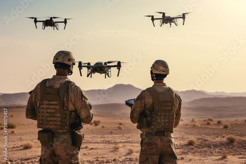 Generative AI illustration of military launches a combat drone in field for a special operation