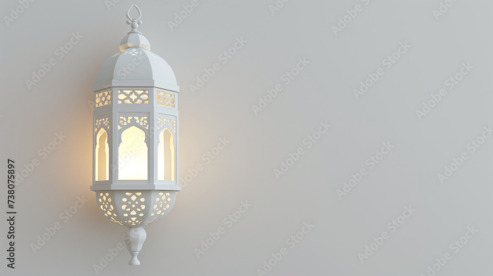 Decorative white lantern with candle, 3d rendering. Concept for islamic celebration. Decorative white lantern with candle, 3d rendering. Concept for islamic celebration.