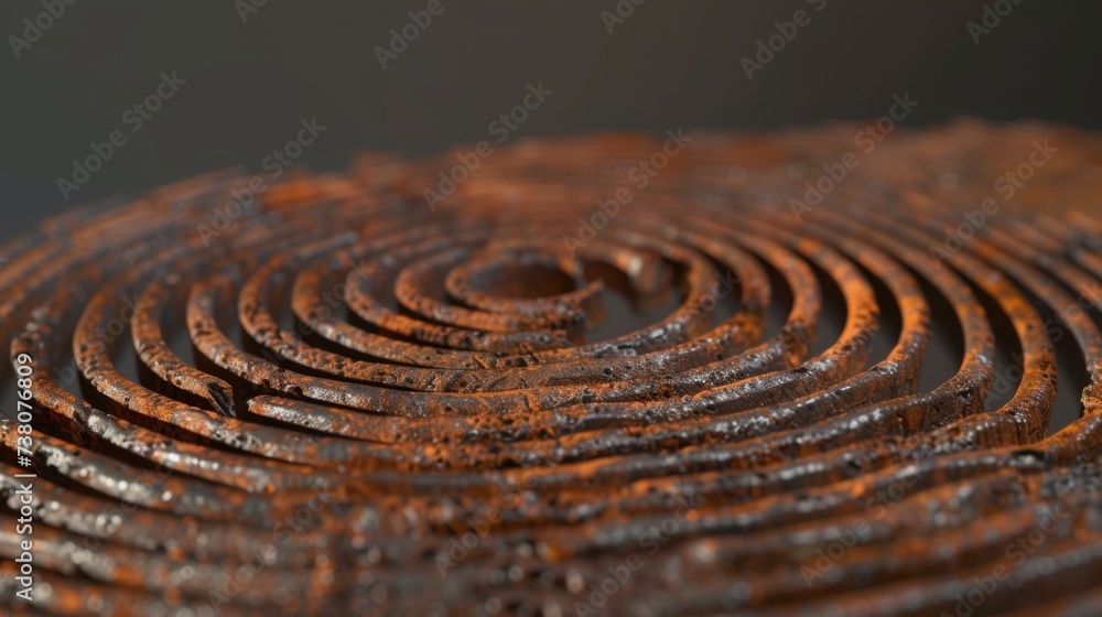 Fingerprint made of rusty metal. Identification and verification of identity. Unique biometric fingerprint