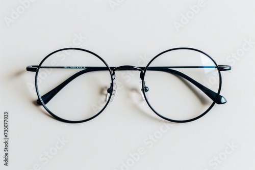 Street style oval prescription glasses with thin black metal frame, clear lens, isolated on white background,