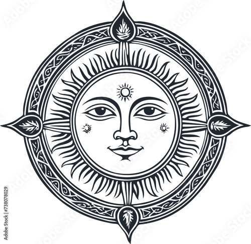 Medieval sun, vector illustration
