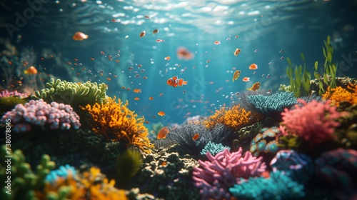 Close Up Colorful Coral Reef  beautiful sea coral  sunlight  fish