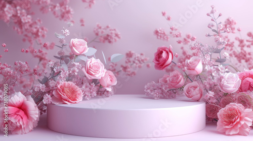 Podium background flower rose product pink 3d spring table beauty stand display nature white. Garden rose floral summer background podium cosmetic valentine easter field scene gift purple day romantic