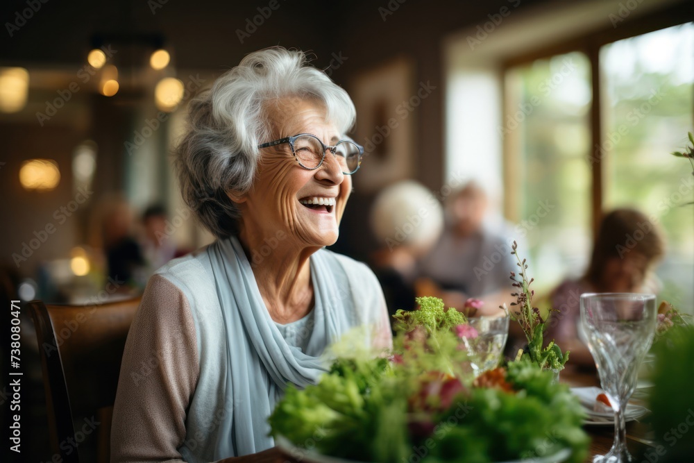 Older Woman Sitting at Table With a Plate of Food Generative AI