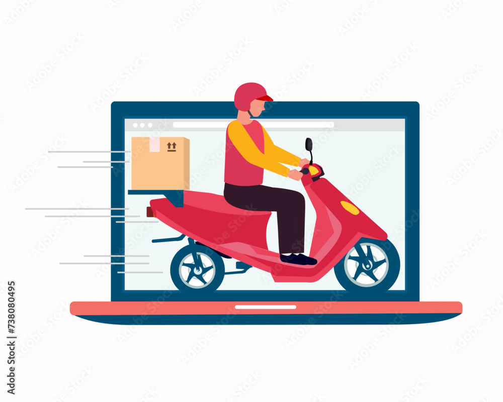 Online food grocery delivery by motorcycle online grocery delivery service vector illustration. Online food grocery delivery by motorcycle online grocery delivery service vector illustration.