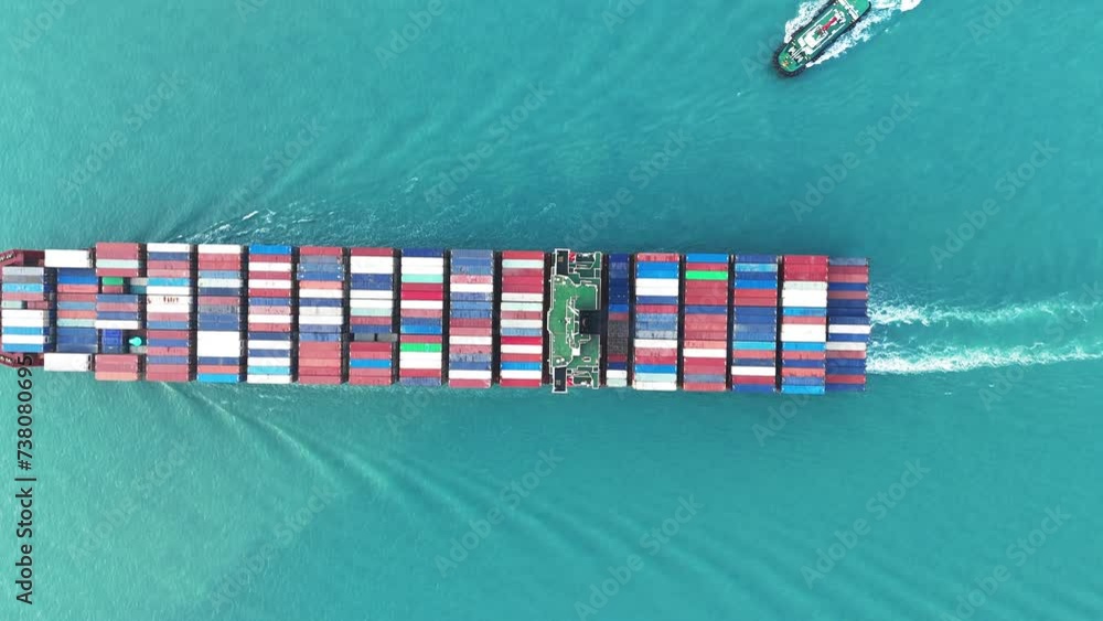 Cargo Container Ship was pulling by Tugboat. container ship import ...