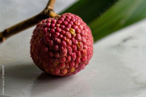 The smooth skin of a whole lychee, with its translucent flesh and sweet taste photo