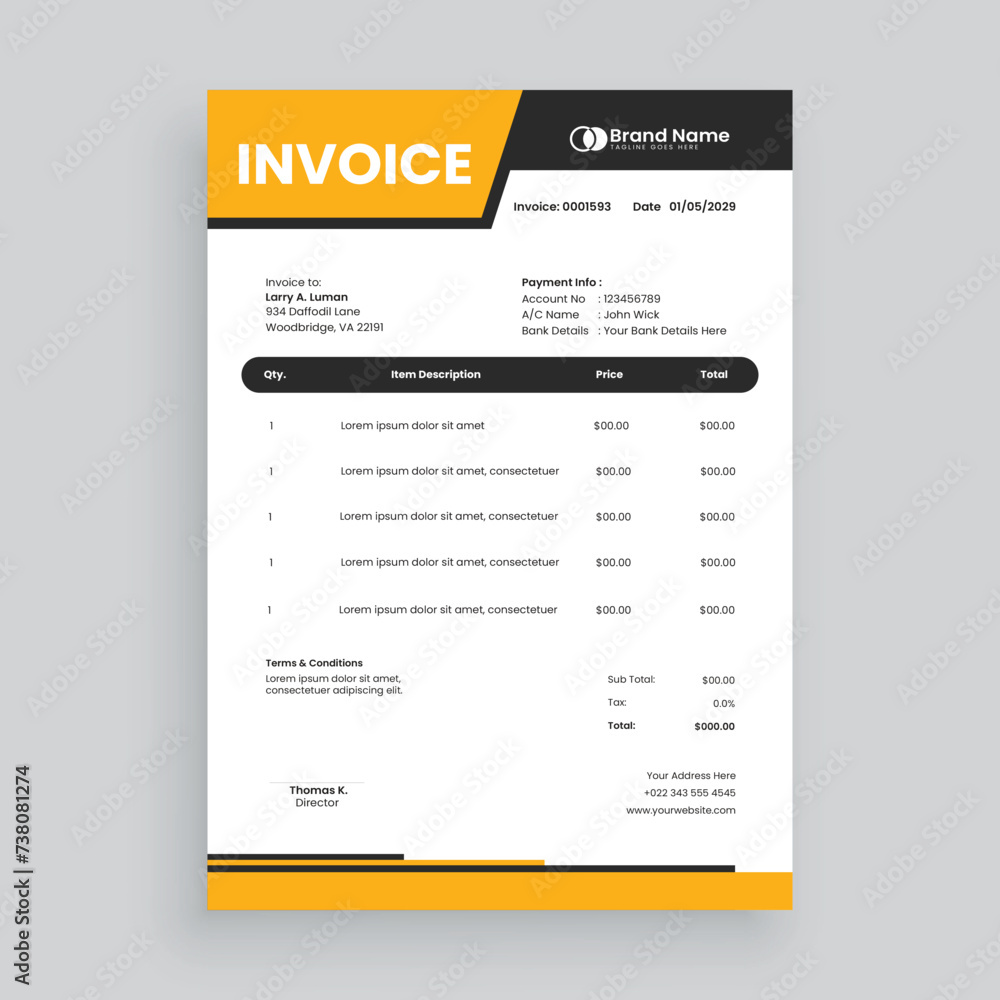 Creative and modern invoice template Vector design for your business Creative and modern invoice template Vector design for your business