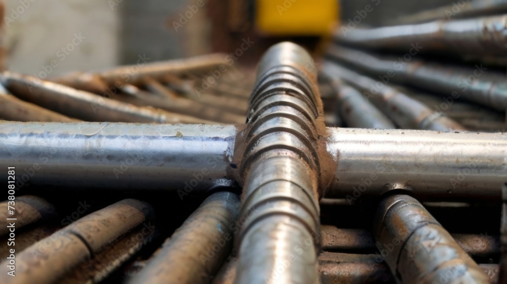 A side view of the steel rebar end, emphasizing its strength. Ñonstruction work concept A side view of the steel rebar end, emphasizing its strength. Ñonstruction work concept