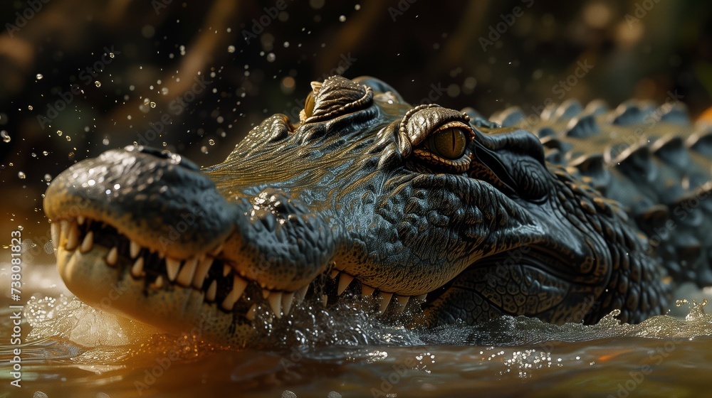 Close up Crocodile in the rwater.Crocodile teeth. Close up Crocodile in the rwater.Crocodile teeth.