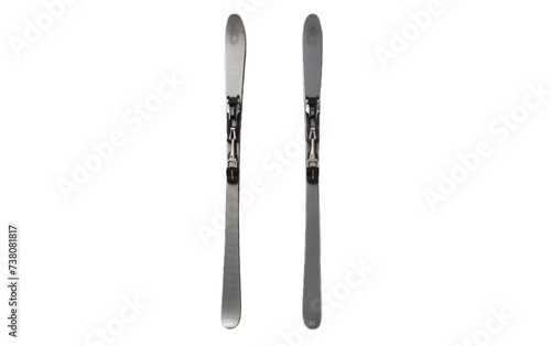 Skis Resting on White Surface. A pair of skis sits quietly on a pristine white surface, ready for the next snowy adventure. Isolated on a Transparent Background PNG.