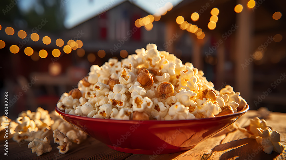 Popcorn with blurred background, cinema popcorn Popcorn with blurred background, cinema popcorn