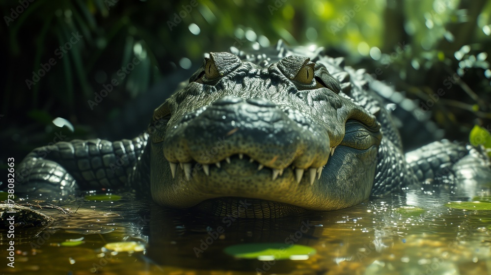 Close up Crocodile in the rwater.Crocodile teeth.