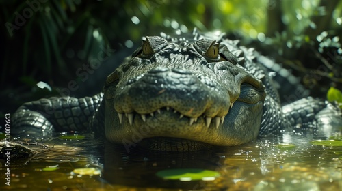 Close up Crocodile in the rwater.Crocodile teeth.