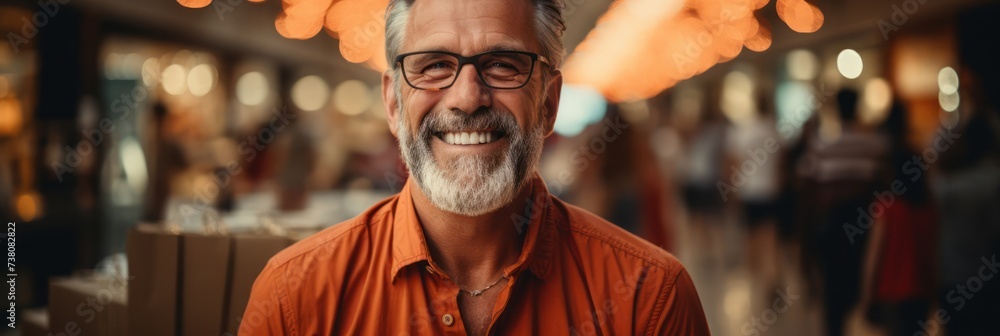 Senior Man in Orange Shirt Smiling Generative AI Senior Man in Orange Shirt Smiling Generative AI