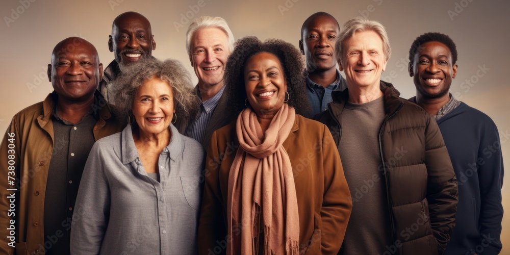 Diverse Multicultural Group of Seniors Standing Together Generative AI - obrazy, fototapety, plakaty 