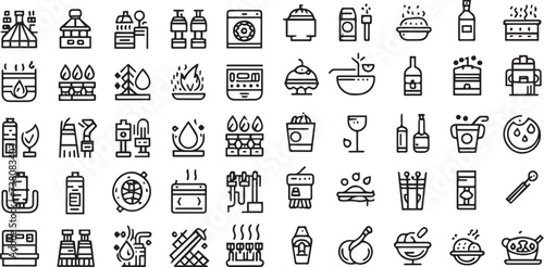 Set of 50 outline icons related to food and drink. Linear icon collection. Editable stroke. Vector illustration