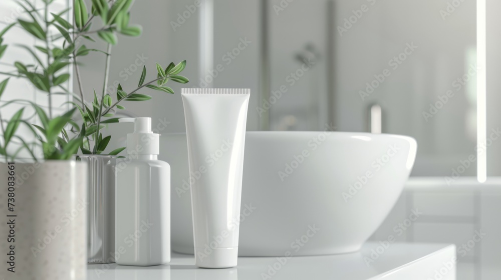 custom made wallpaper toronto digitalMockup: White moisturizing face wash tube in bathroom room interior mock-up, beauty and care product packaging template, Free CopySpace