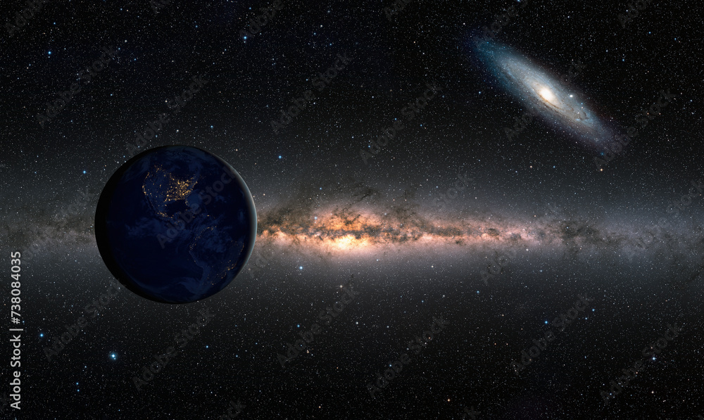 Obraz premium Planet Earth with Milky Way and Andromeda galaxy in the background - 