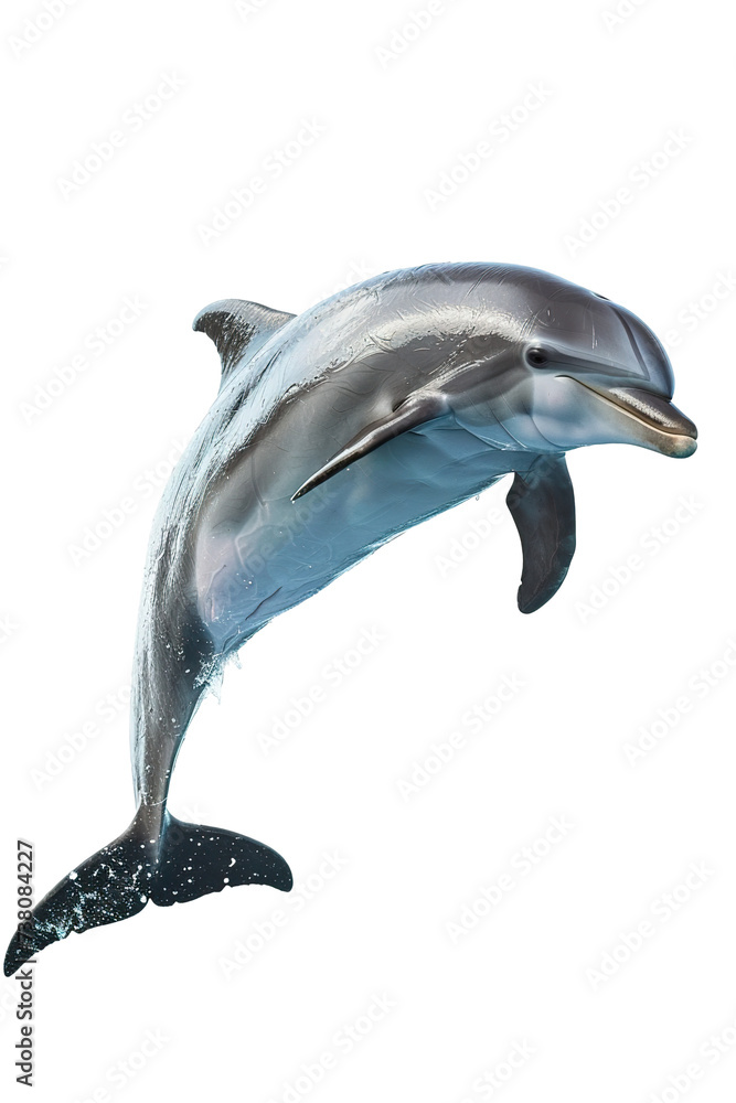 A happy dolphin jumping isolated on white background
