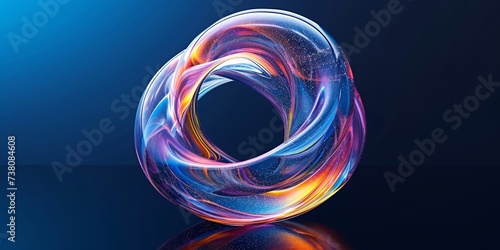 An abstract holographic fluid shape made of glass, with a soap bubble-like appearance and reflective qualities, isolated on a black background. 3d rendering.