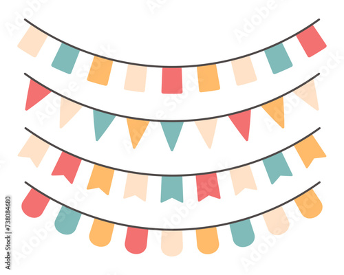 Set of festive garlands with multi-colored flags. Icons. Vector